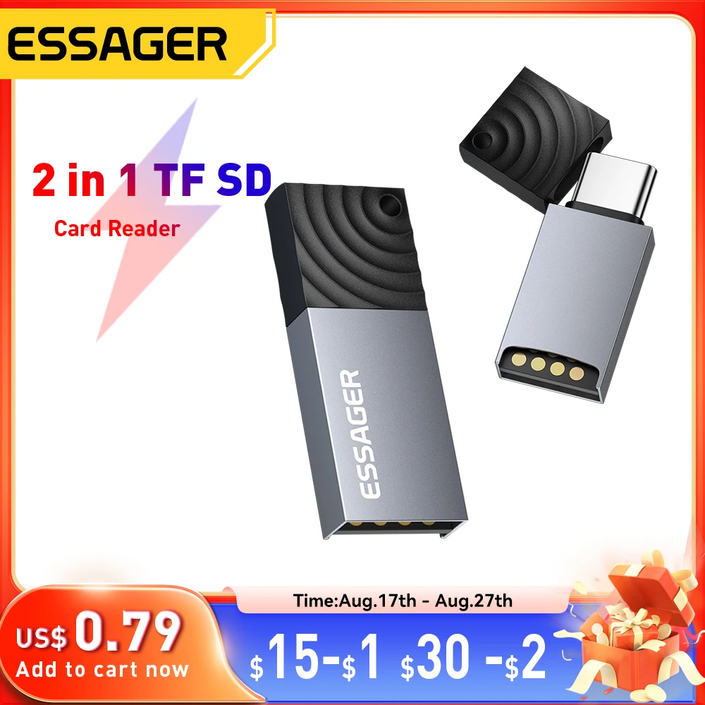 Essager 2 in 1 TF SD Card Reader USB 2.0 Memory Card Adapter Smart High Speed Cardreader Convertor for PC Laptop Accessories