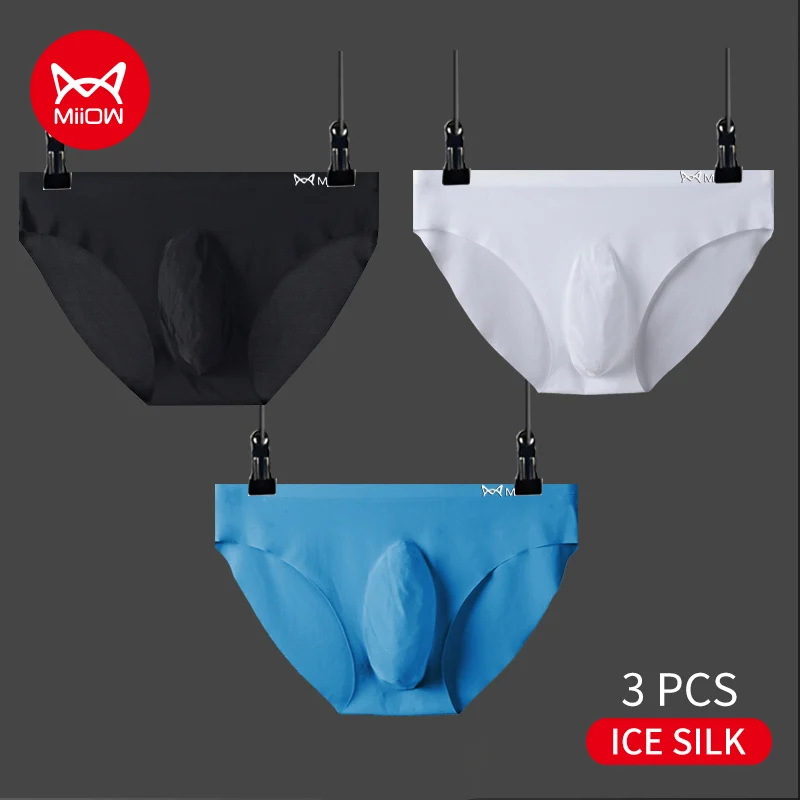 MiiOW 3Pcs Eis Seide Herren Slips Graphene Antibakterielle Männer Unterwäsche Nahtlose Mid-taille Boxer Kurze Boxershorts Verschnaufpause Panti
