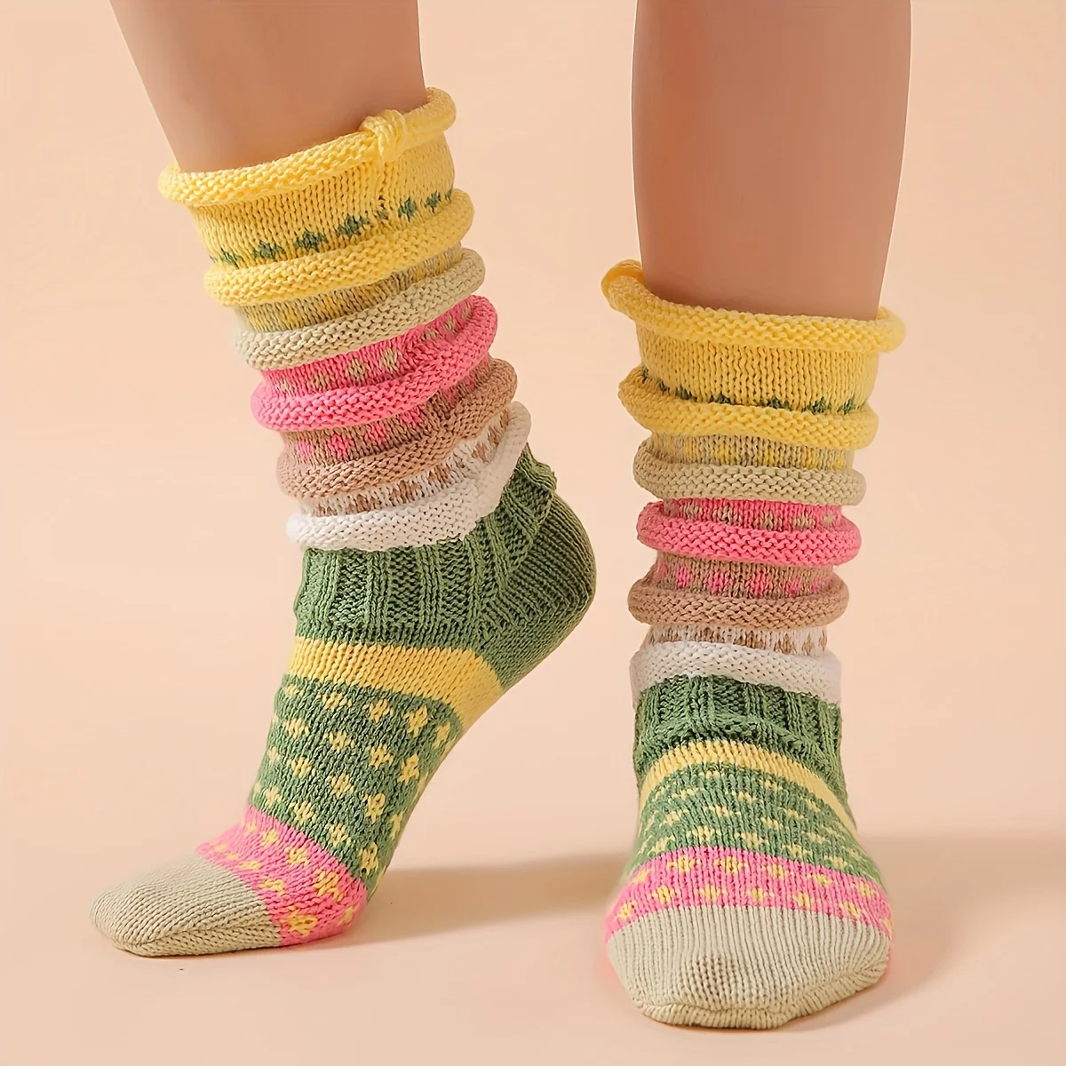 

Women's Thermal Mid-Calf Socks -Warm Winter socks with Pastel & Vibrant color combinations Cold Weather Non-Slip Cushioned soles