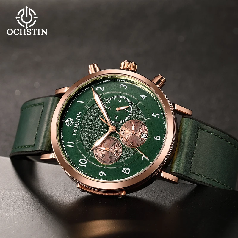 OCHSTIN New Model Magnetic Buckle Luminous Hand Wristwatch Men‘s Quartz Movement Watches Leather-Covered Rubber Strap Watch