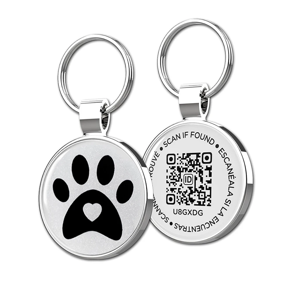 Etiqueta para mascotas QR ID, etiqueta para perros de metal con código QR, alertas de escaneo en tiempo real, registro de perfil para mascotas, sin suscripción ni tarifas