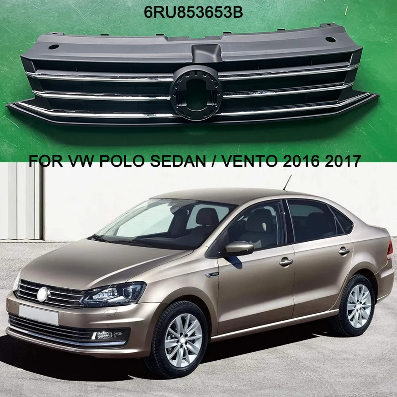 

Front Bumper Center Grill Grille racing grills chrome stripe For Volkswagen VW Polo sedan VENTO 2016 2017 6RU853653B