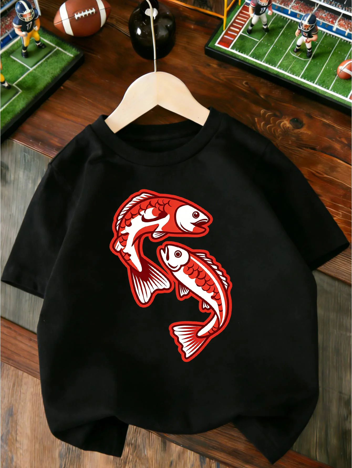Retro Oriental Double Carp Fish Graphic T Shirt Boys Girls Casual Short Sleeve Tee Family Matching Soft Cotton Kids Tops