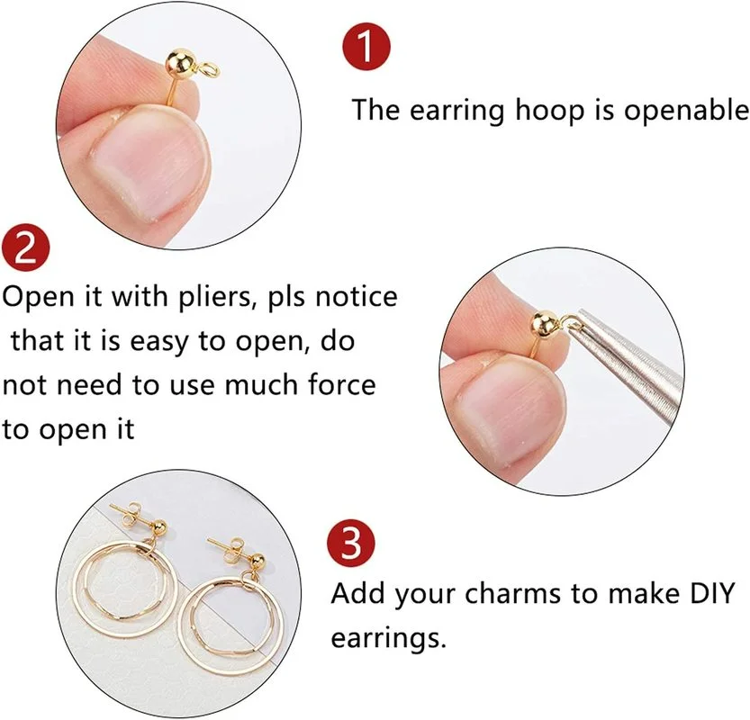 5-28PCS 304 Stainless Steel Stud Earring Findings with Loop Golden for Jewelry Making DIY Women Accessories