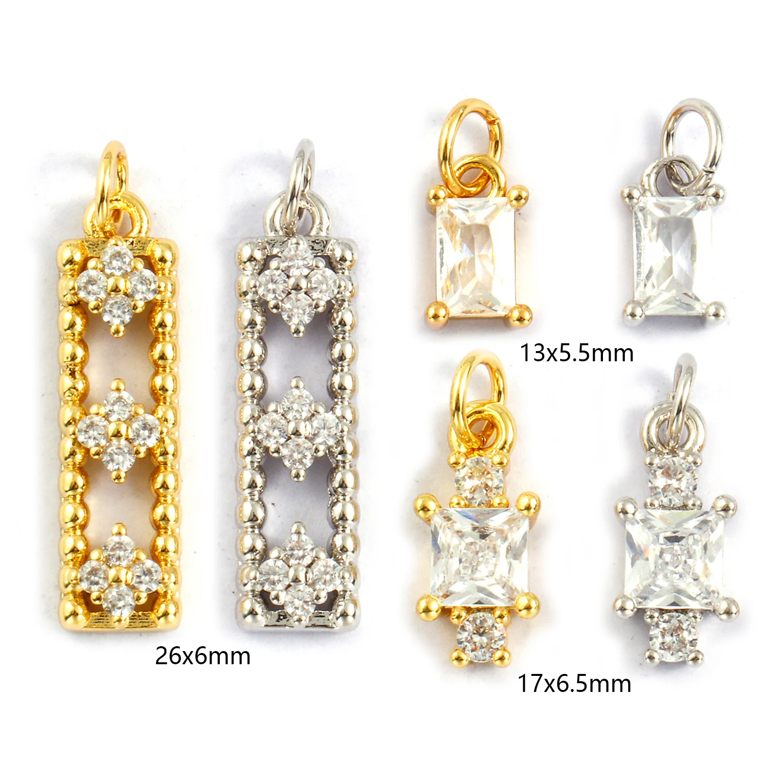 2 PCs Brass & Cubic Zirconia Charms Gold Plated Silver Plated Pendants For DIY Necklace Bracelet Jewelry Making Findings