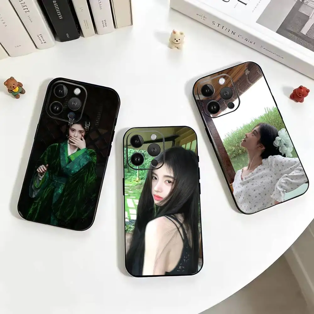 Coque de téléphone noire en TPU Actrice Ju Jingyi T-Kiku pour iPhone 11 12 13 14 15 16 Pro Max 17 Pro