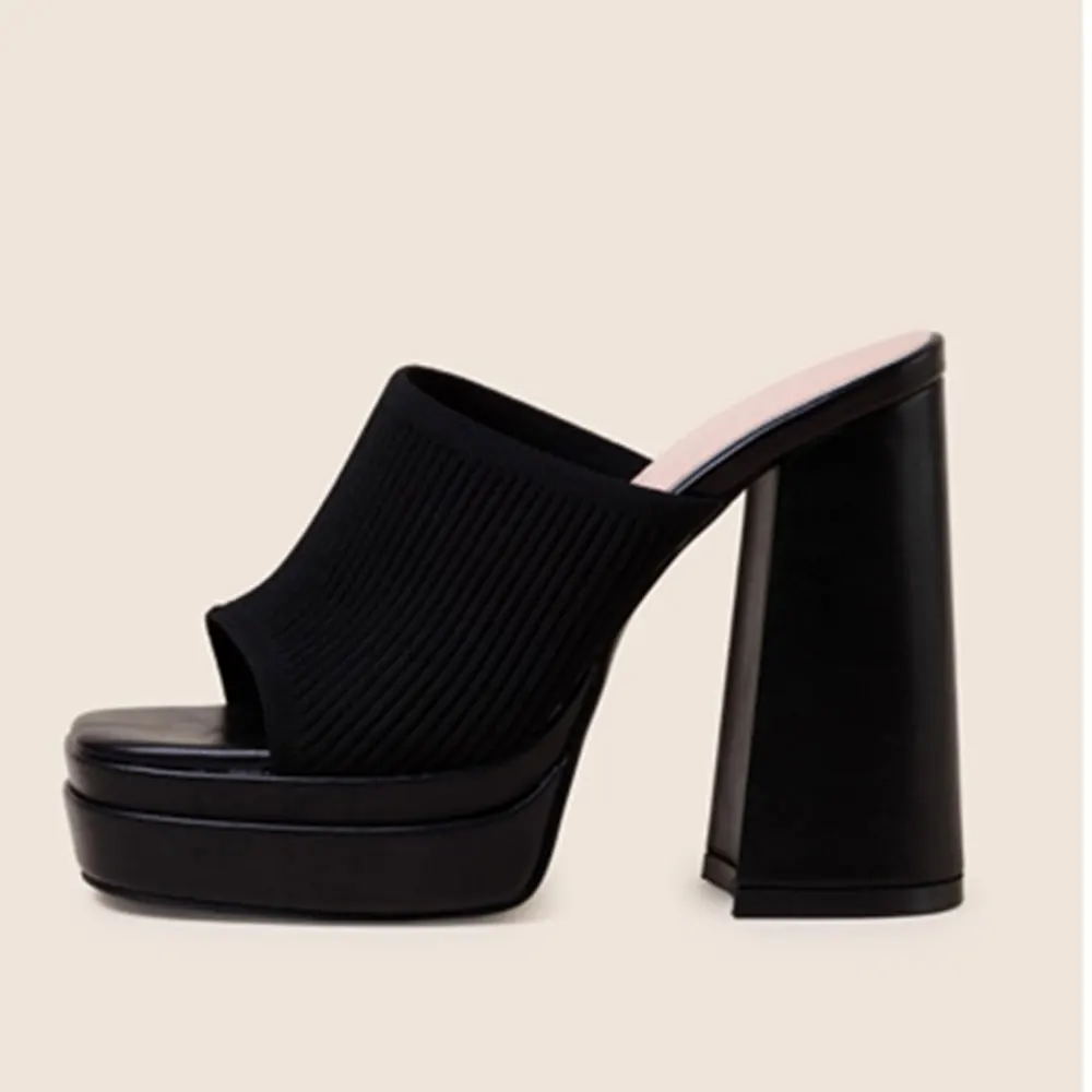 Big Size 42 Summer Black Open Toe Chunky High Heels Sandals Women Sexy Blue Outdoor Slipper Platform Sandals Slides Party Shoes_voghion.com