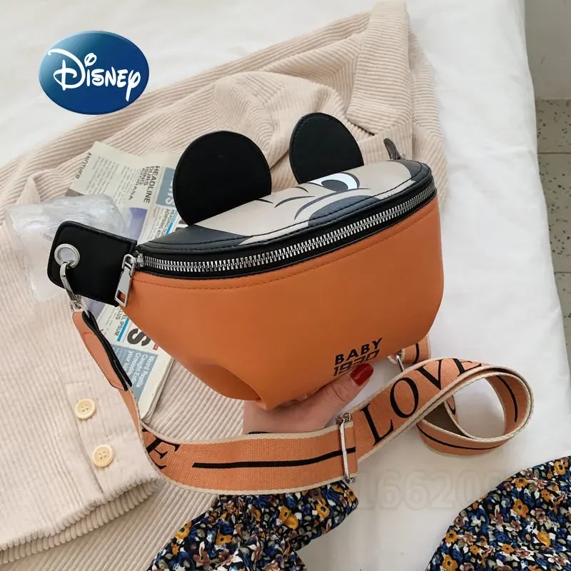 Disney Mickey New Fashion Women\'s Waist Bag Luxury Brand Messenger Bag High Quality PU Zipper Large Capacity Women\'s Chest Bag