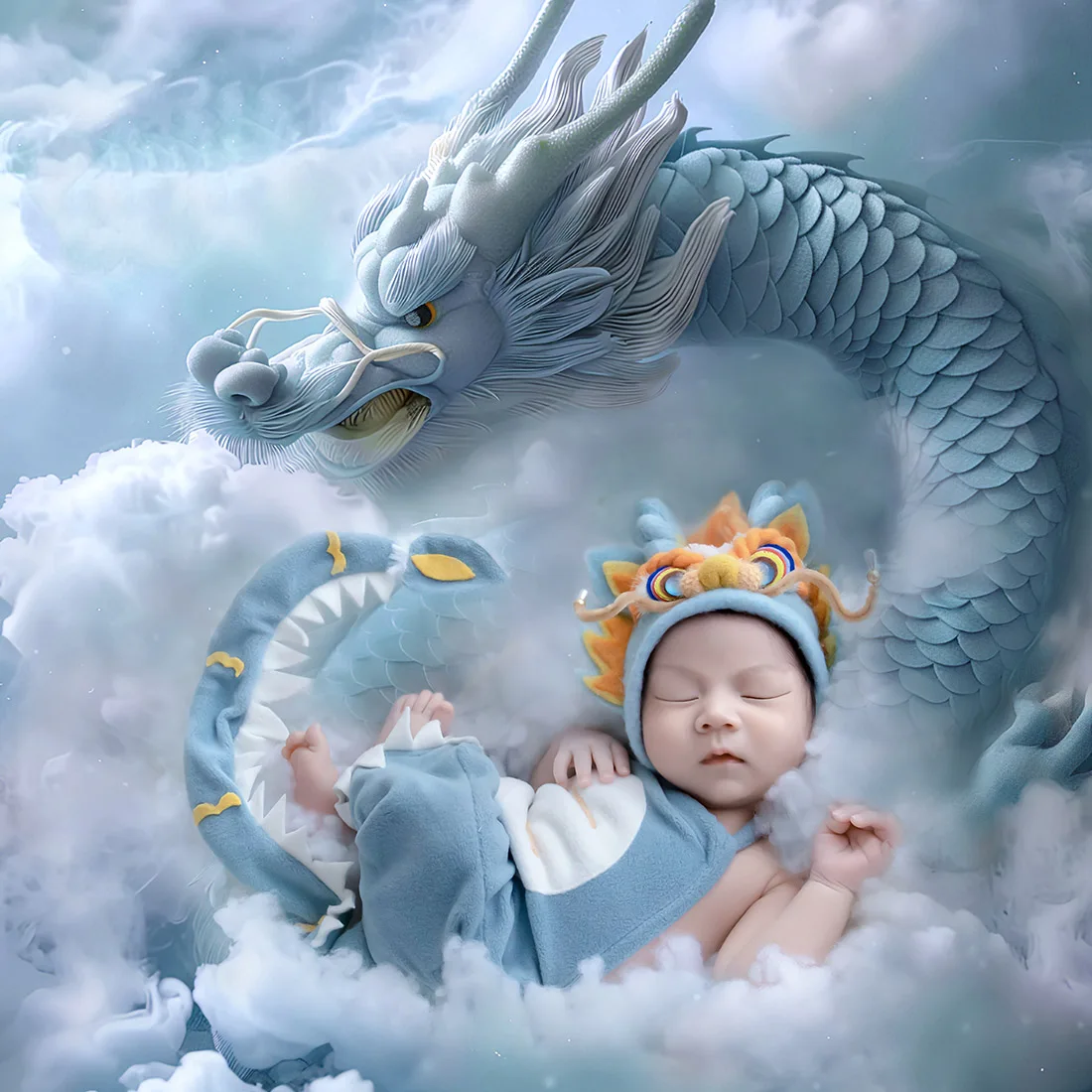 Chapeau et ensemble de vêtements pour nouveau-né, barboteuse pour bébé, bonnet dragon chinois, accessoires de photographie