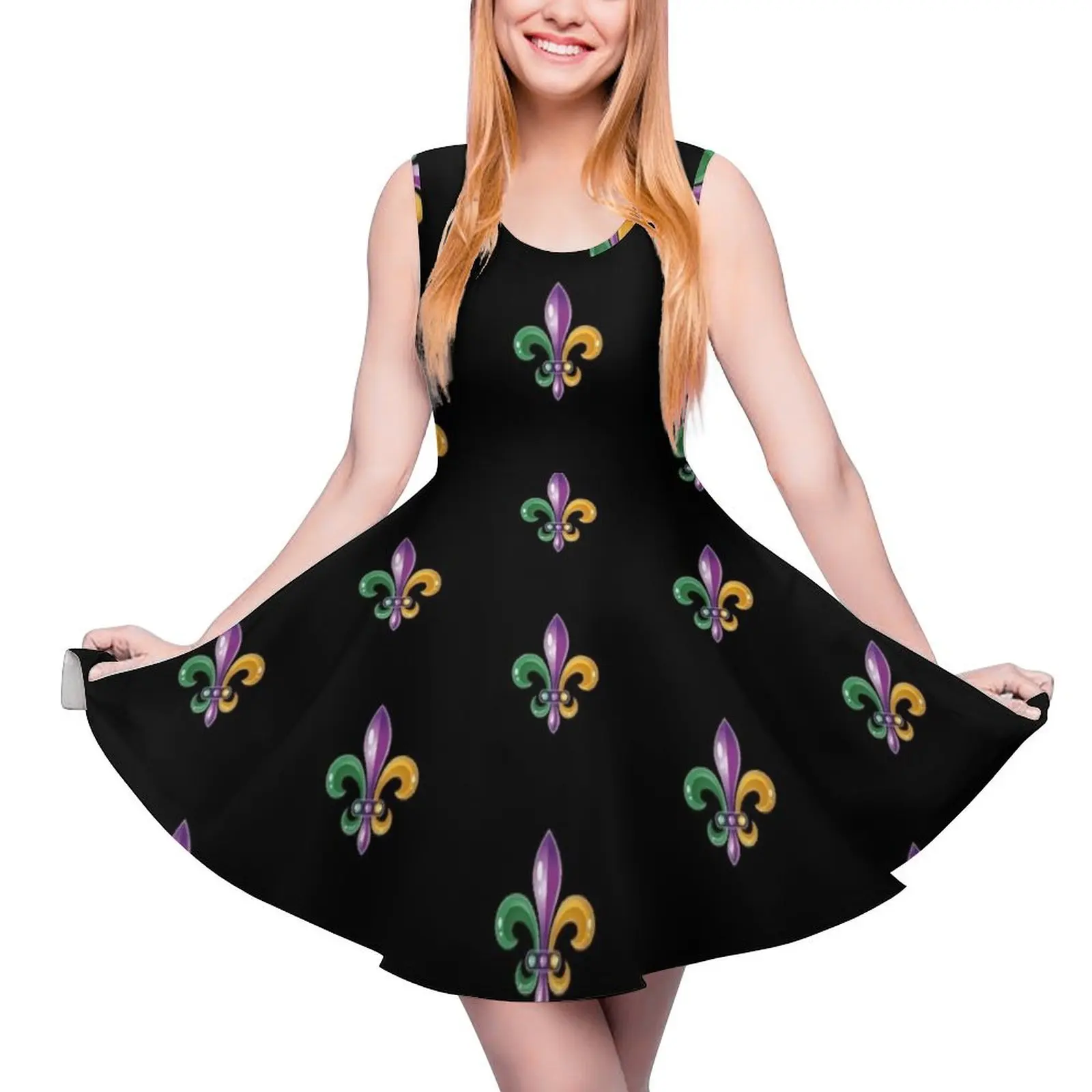 Fleur De Lis Mardi Gras Carnival Lily Sleeveless Dress Party dresses dresses summer Female clothing