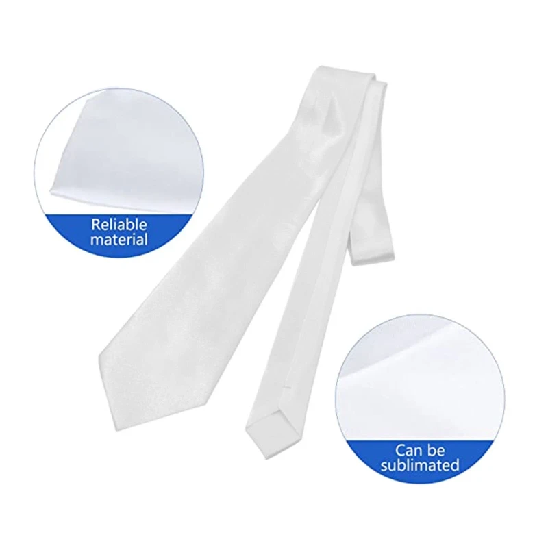 Corbata poliéster con transferencia calor DIY blanca color sólido con sublimación en blanco para hombres