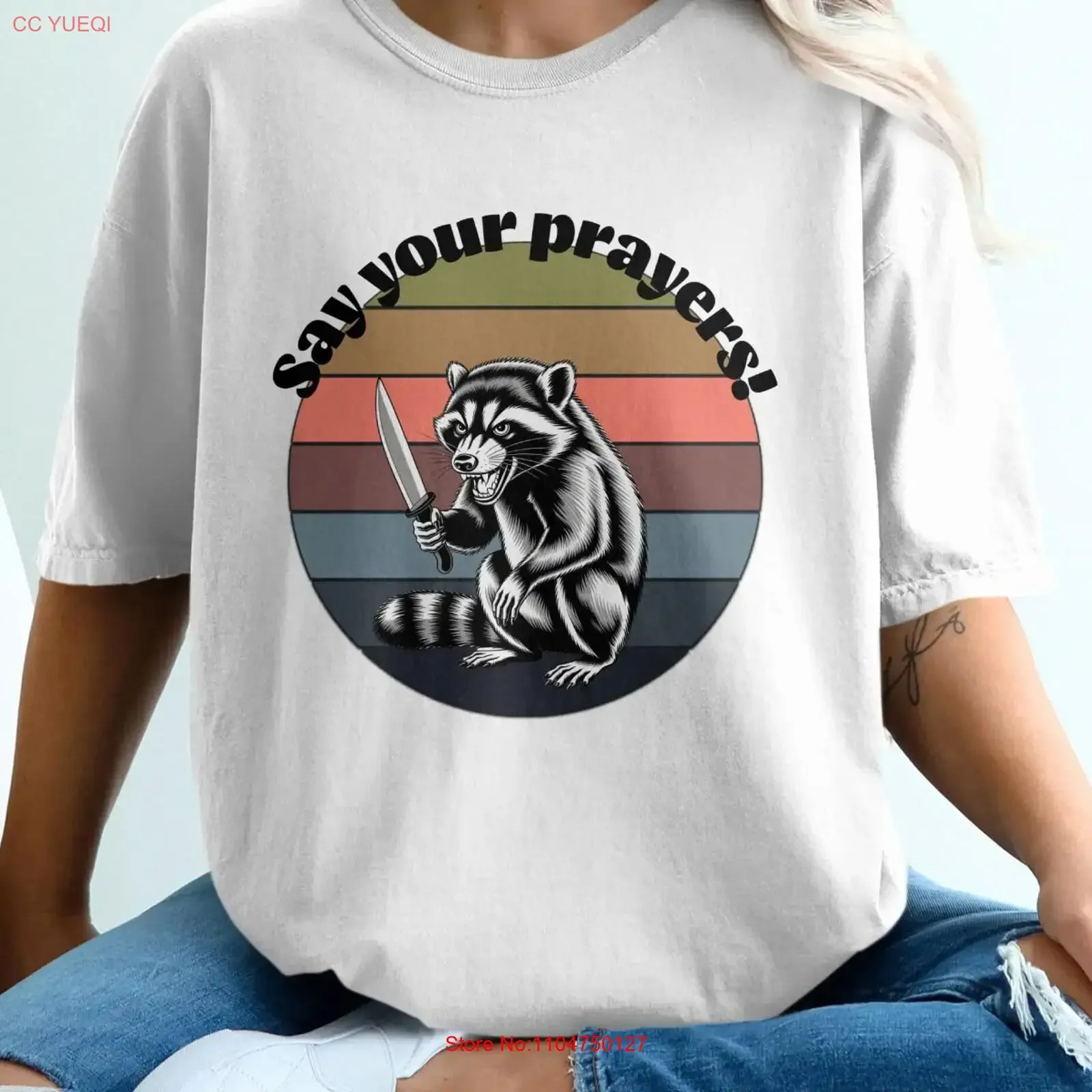Say Your Prayers Raccoon Vintage Style Comfor Colors T Shirt Humorous Animal Cute Unique Idea vintage Washed fashion graphic