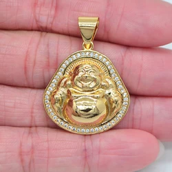 High Quality Gold Color Clear Cubic Zirconia Men Women Halo Buddha Pendant Jewelry