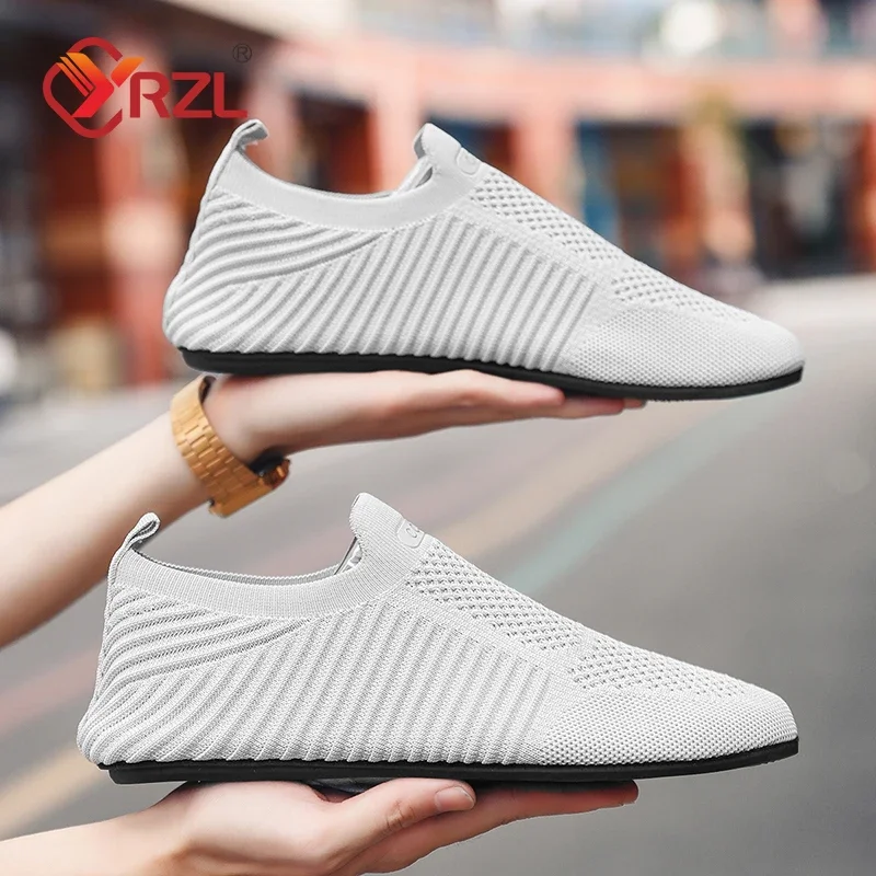 YRZL Men's Breathable Slip on Loafers Brown Casual Comfortable Soft Sole Walking Shoes Plus Size Non Slip Lightweight Shoes