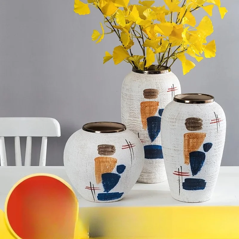 

Hand-painted ceramic vase ornaments in Jingdezhen, Nordic abstract white vase, living room flower arrangement,
