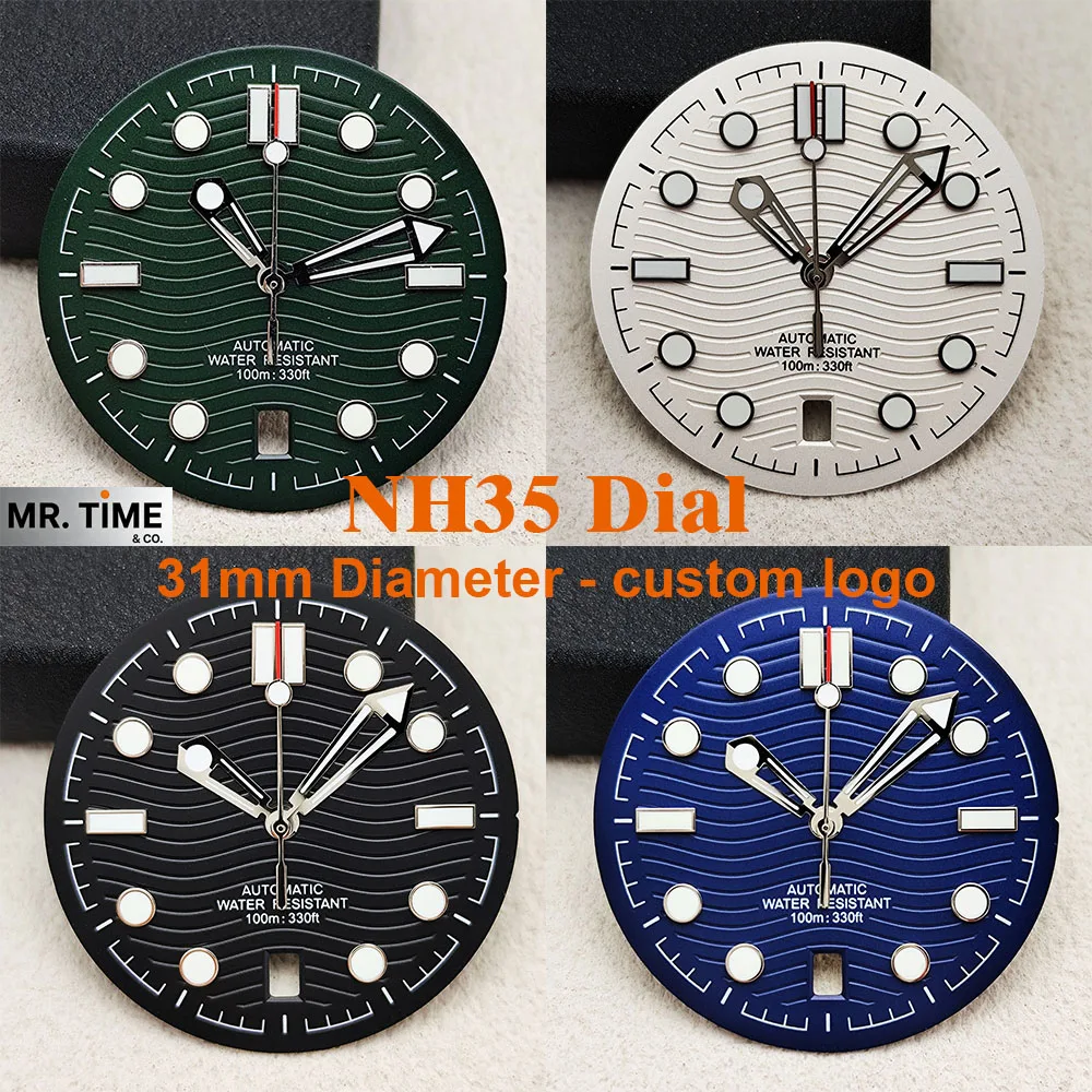 

NH35 dial custom logo green luminous dial 31.7mm men's watch suitable for NH35 date 6 o'clock movement watch accessories