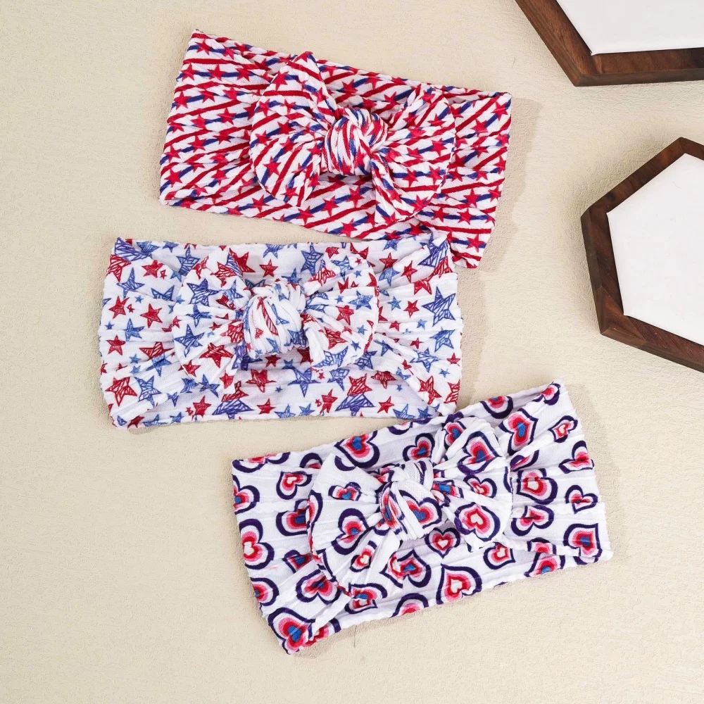 20pcs-kids-girls-cable-knit-turban-soft-headwear-heart-star-prints-nylon-headband-4th-of-july-headwraps-hair-accessory-baby-bulk