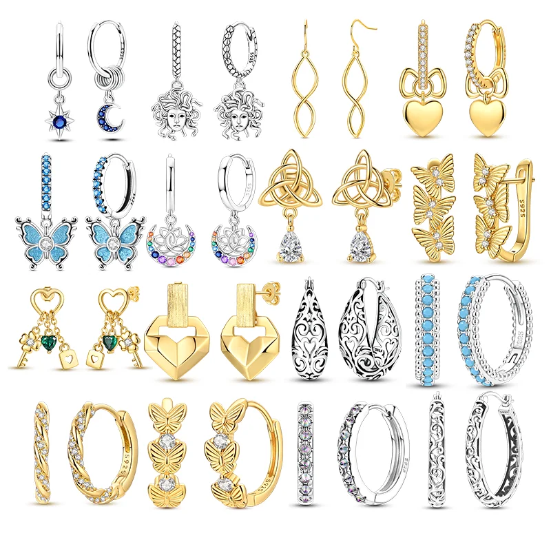Classic Design 925 Sterling Silver Hoop Earrings Sun Moon Sun God Fit Teens Ladies Female Hanging Ear Buckles Jewelry Gifts