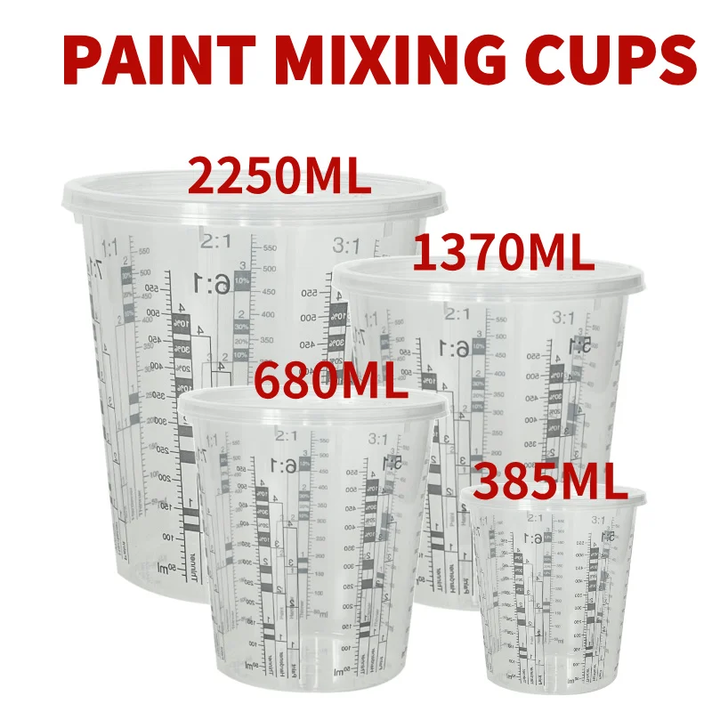385/680/1370/2250ml Disposable Paint Mixing Cup Calibrated Cup Plastic Mixing Stick Liquid Container Measuring Cup H/O Quick Cup