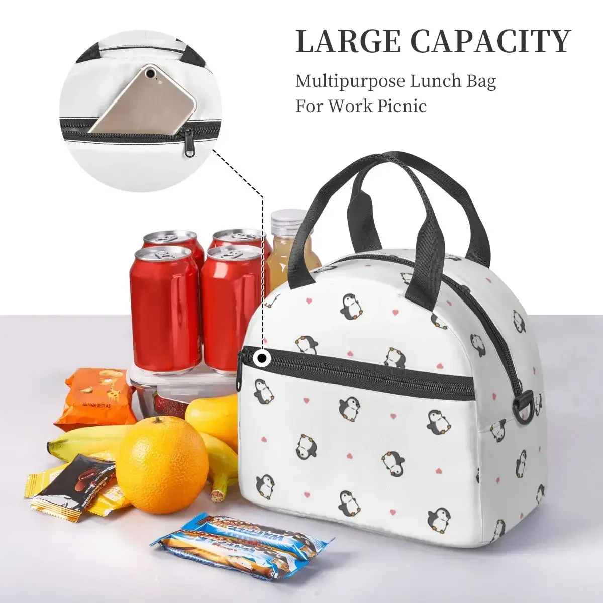 Cute Penguin Insulated Lunch Bag for School Picnic Storage Food Boxes Portable Cooler Thermal Lunch Box Tote