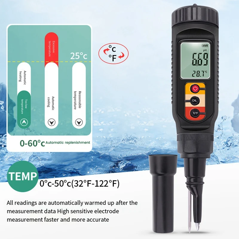 Digital Food PH Meter 0.00-14.00 PH Temp Acidity Tester Dough Soil PH  For Meat Cheese Bread Analyzer Meter