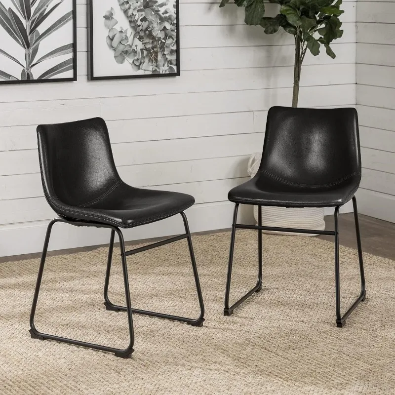 

Leather Dining Chairs Set of 2, 18 Inch Modern Kitchen & Dining Room Chairs with Backrest and Metal Legs, Comfortab