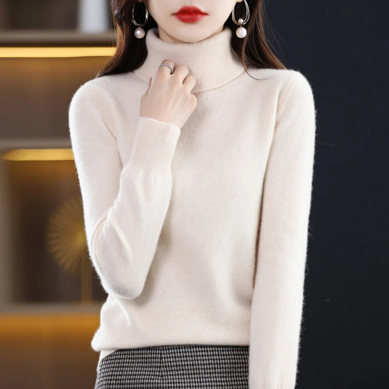 100% Merino Wool High Turnover Collar Knitted Sweater For Women's Autumn And Winter Warm Top Elegant 2YS Versatile Jiu Jia 206