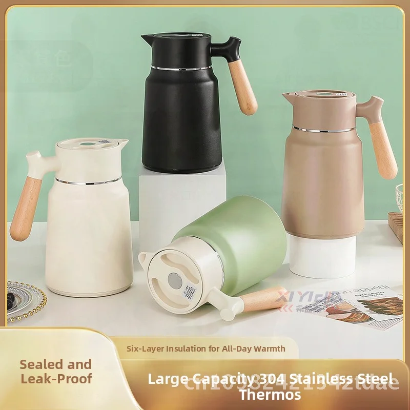 

Xiyijia 304 Stainless Steel Double-Layer Vacuum Thermos with Wooden Handle 1500ml Coffee Pot for Home Office Hotel Modern Art