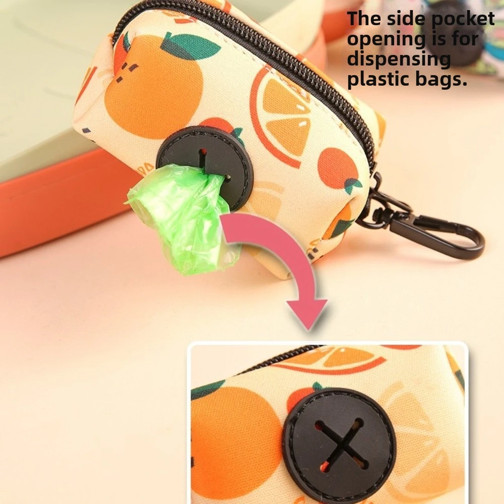 New Cute Fruit Pattern Dog Poo Bag Holder with Buckle Waterproof Waste Bag Holder Zipper Poo Bag Dispenser Pet Supplies