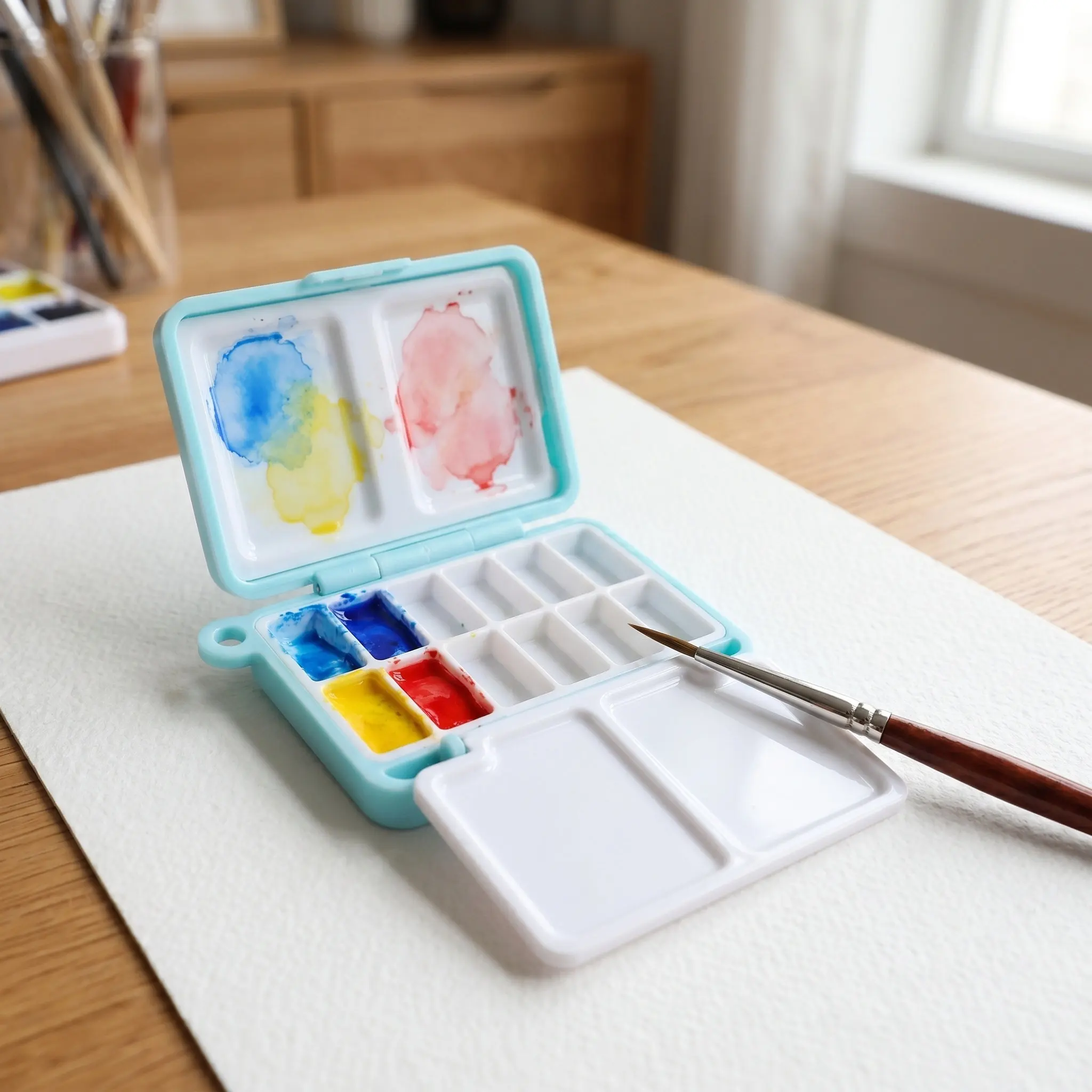 Travel 12 Colors Watercolor Palette Portable Paint Box Mini Palette Compact Outdoor Drawing Mixing Tray Set Portable Paint Box