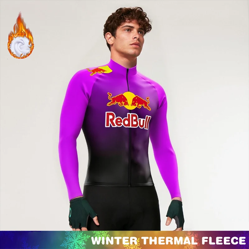

Winter Thermal Fleece Cycling Jersey Tricuta Man Triathlon Suit Men Men's Outfit Set Red Bull Clothes Bib Sportswear Uniform Mtb