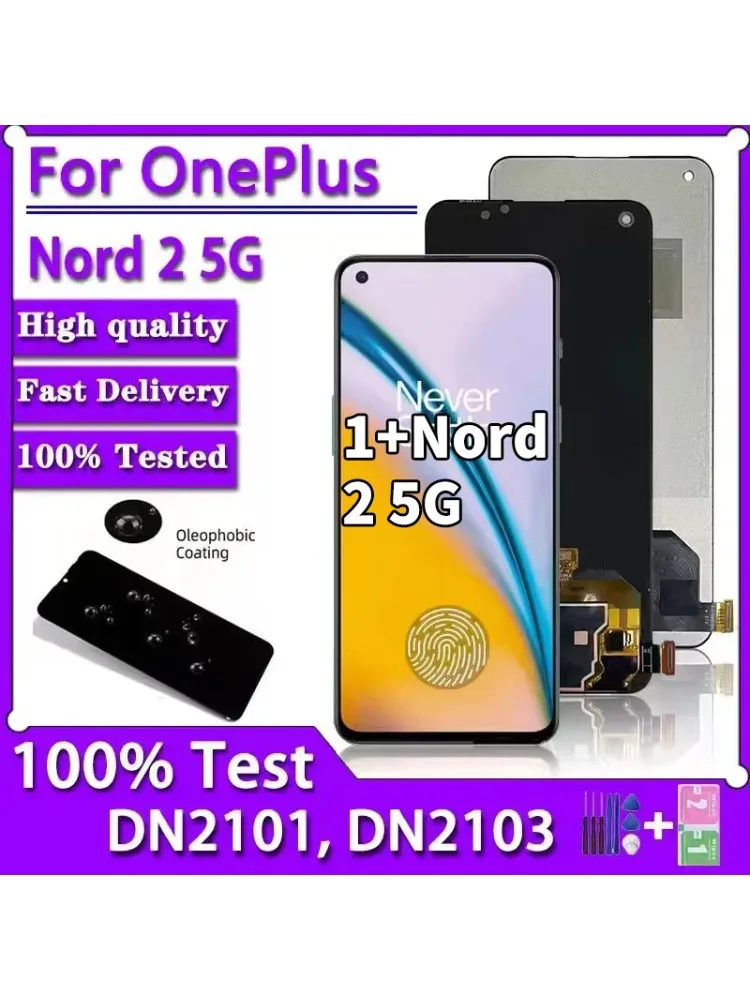 6.43 "Nieuwe AMOLED Voor OnePlus Nord 2 5G Lcd Touch Screen Digitizer Panel Assembly Nord 2 5G DN2101 DN2103 Display - afbeelding 2