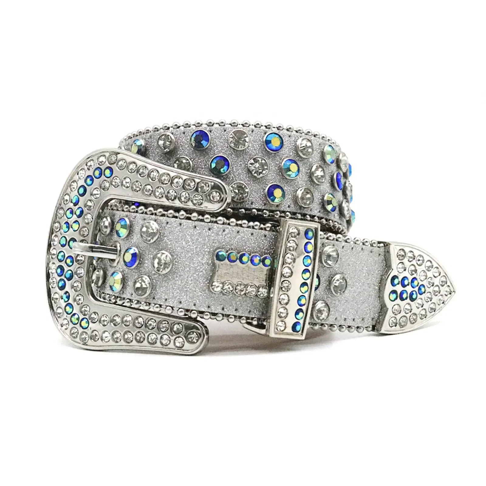 Women Men Western Rhinestone Belt Punk Rivet Studded Cowboy Cowgirl Crystal Belt