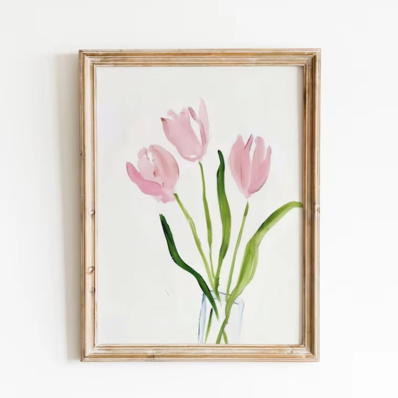 Póster de Lona con Estampado de Tulipanes Rosas, Arte de Pared Imprimible para Dormitorio, Póster Rosa Femenino, Póster Lindo
