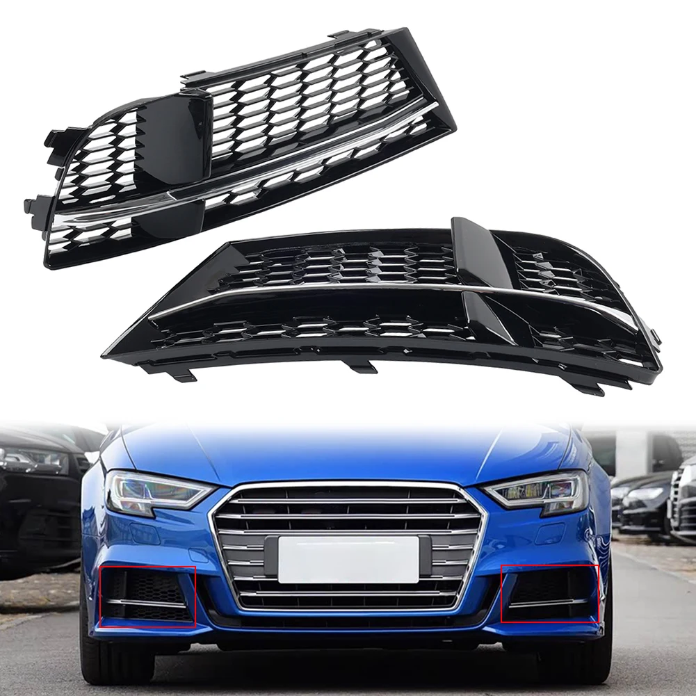 2pcAuto Front Bumper Fog Light Grill Cover Honeycomb Mesh Grille For Audi A3 2016 2017 2018 2019 2020 for Sport Bumper Only