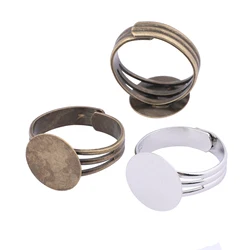 10pcs Adjustable 14mm Circle Pad Ring Bezel Blanks Diy Fingerring Base Settings For Jewelry Making Supplies