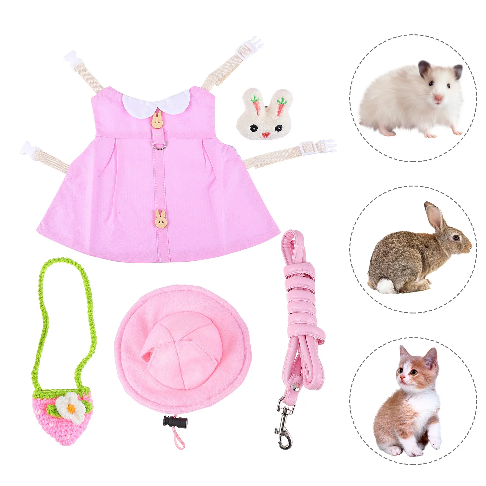 

Pet Clothing Set Outfits Vest Leash Dress Up Bunny Accessories Supplies Cat Small Animal
