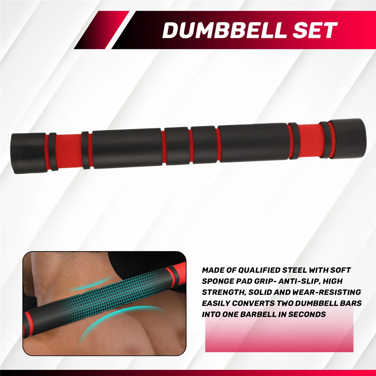 

DSAO Dumbbell Extension Bar 40cm Arm Strength Training Barbell Build Joiner Coupler Linker Neck Pad Extension Rod Extender