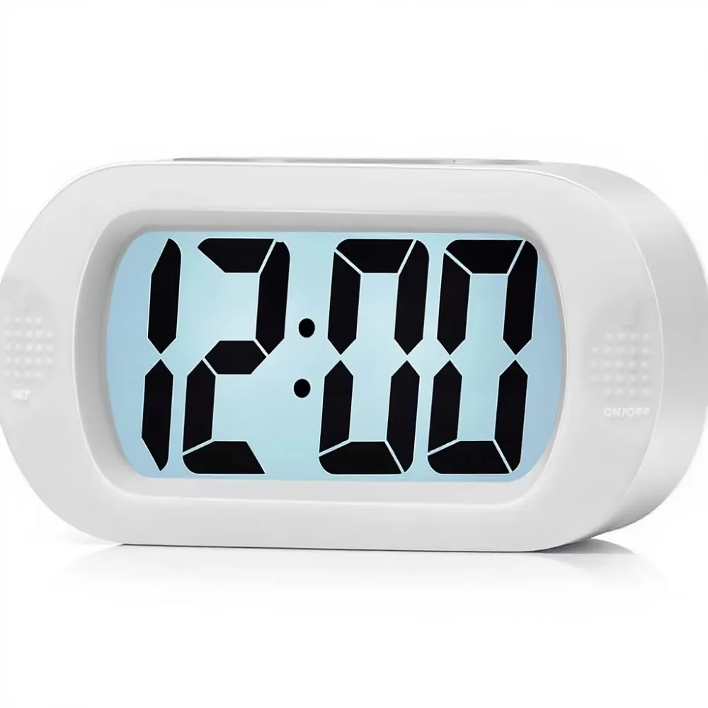 large digital LCD screen, travel alarm clock, time-lapse alarm clock, night light, handheld size, best gift, white