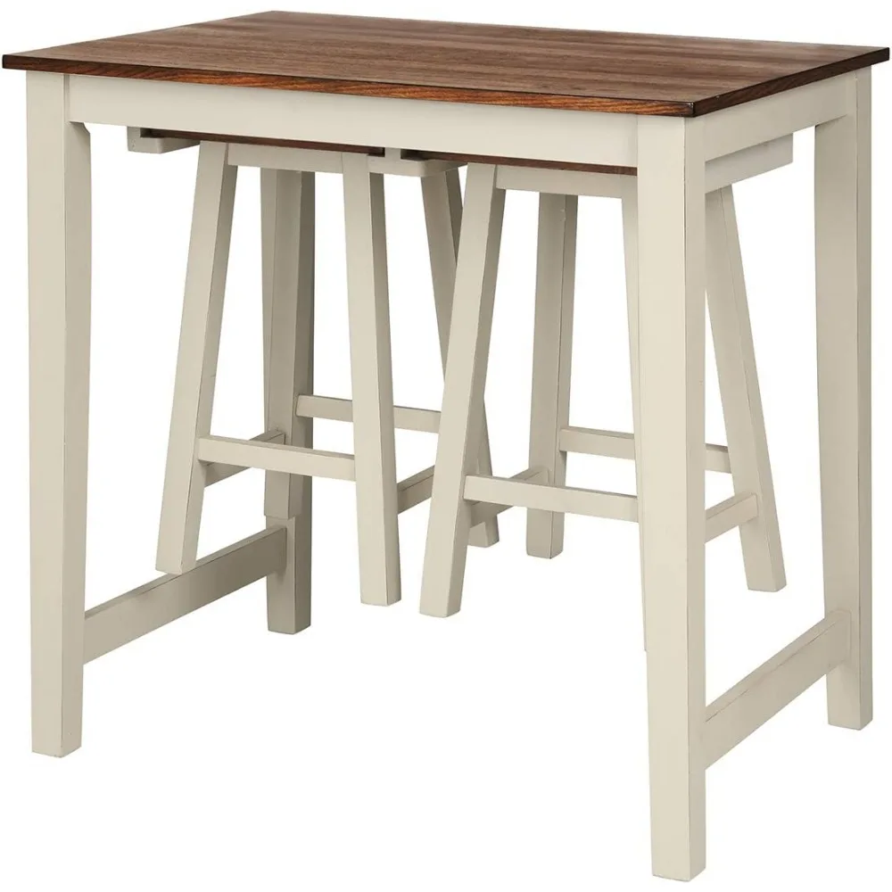 

3 Piece Pub Dining Set, Counter Height Pub Table with 2 Saddle Bar Stools, Tavern Collection Table Set for Living Room, Kitchen
