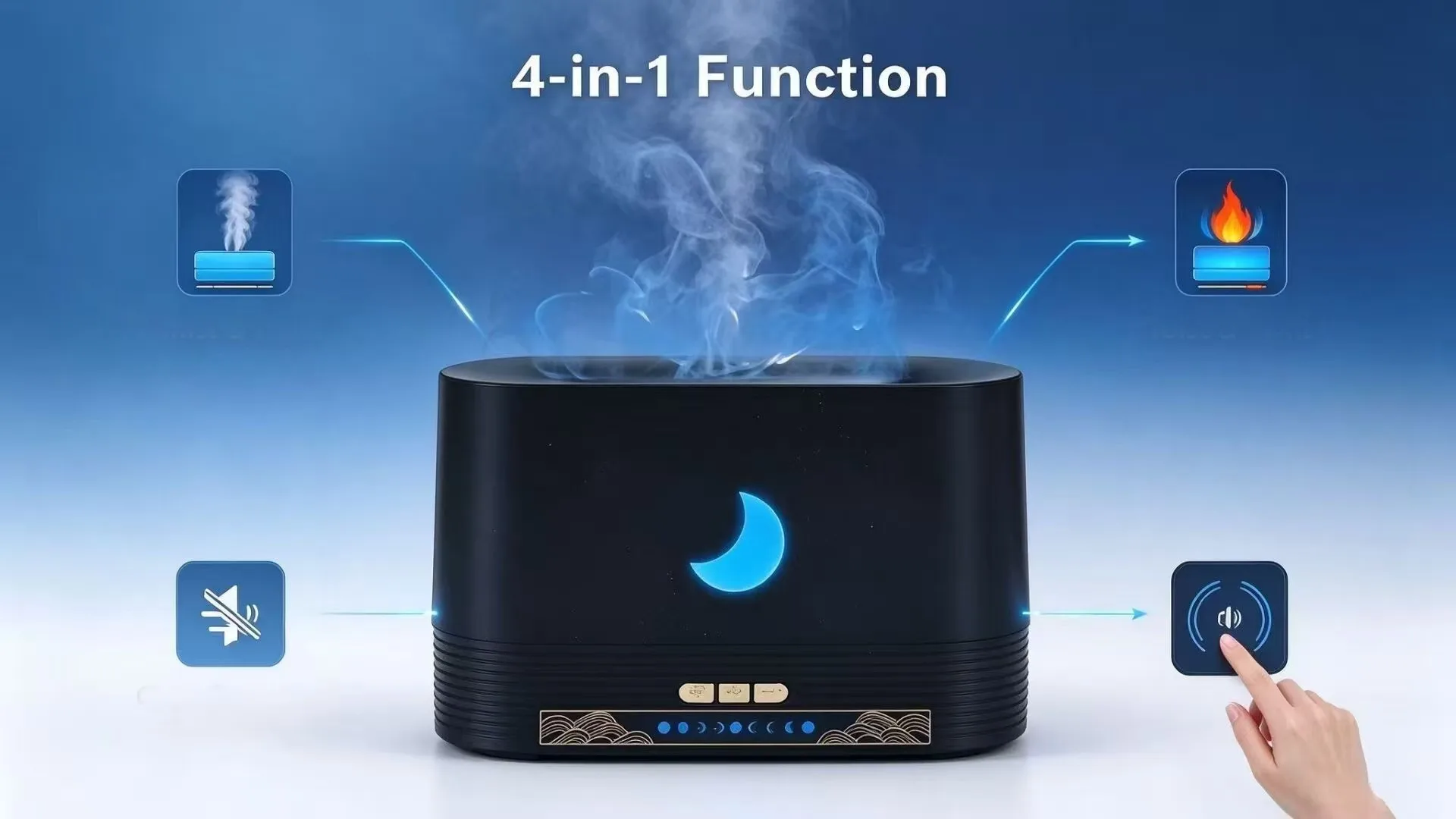 Moon Design Flame Humidifier Aroma Diffuser with Ambient Light Auto Shut-Off Desktop Air Humidifier for Home Office