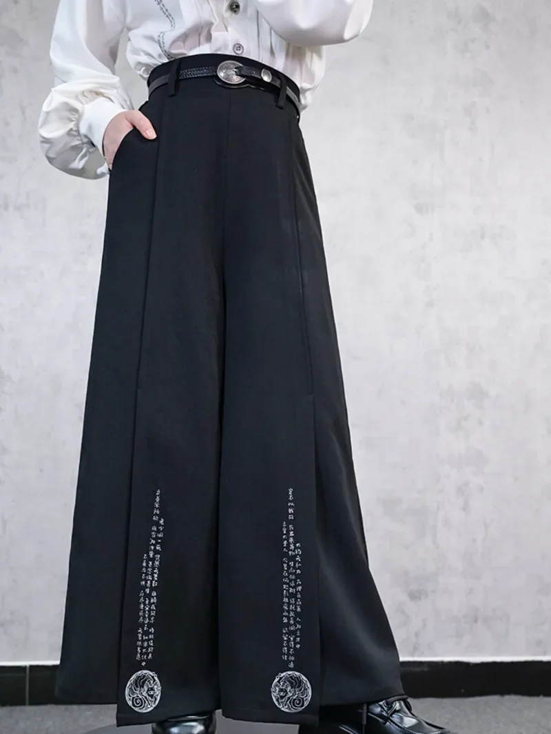 

New Chinese Style National Style Han Elements Montage Sense Of Design Black Wide Leg Pants Female Woman Guofeng Printing Pants