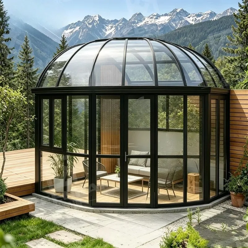 For Rooftop Garden Aluminum Sunroom Glass House Insulated Glass Room Retractable Conservatory for Villa Terrace Use Work