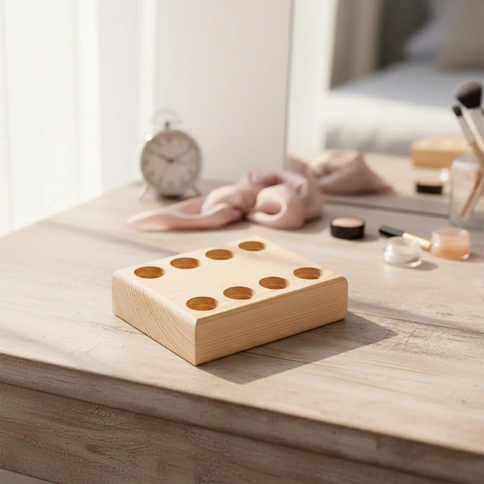 Desktop Display Shelf Wooden Essential Oil Rack Multi-hole Organizer Storage Stand for Home Office Makeup Station
