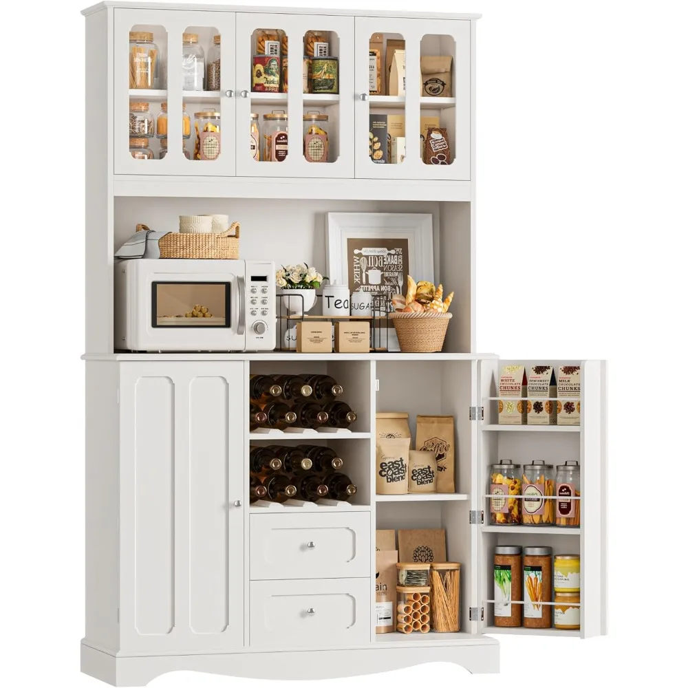 

70" Tall Pantry Cabinet, Kitchen Hutch with Microwave Stand, Modern Kitchen Storage Cabinet with 2 Drawers, Food Pantry