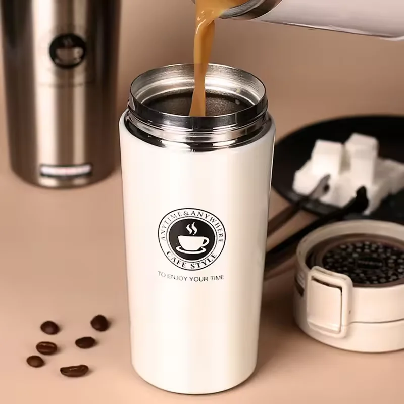 Coffee Cup Stainless Steel Bouncing Cup Car Thermal Cup Outdoor Vacuum Flask Keeps Cold and Heat Thermal Bottle Mug 380/500ML