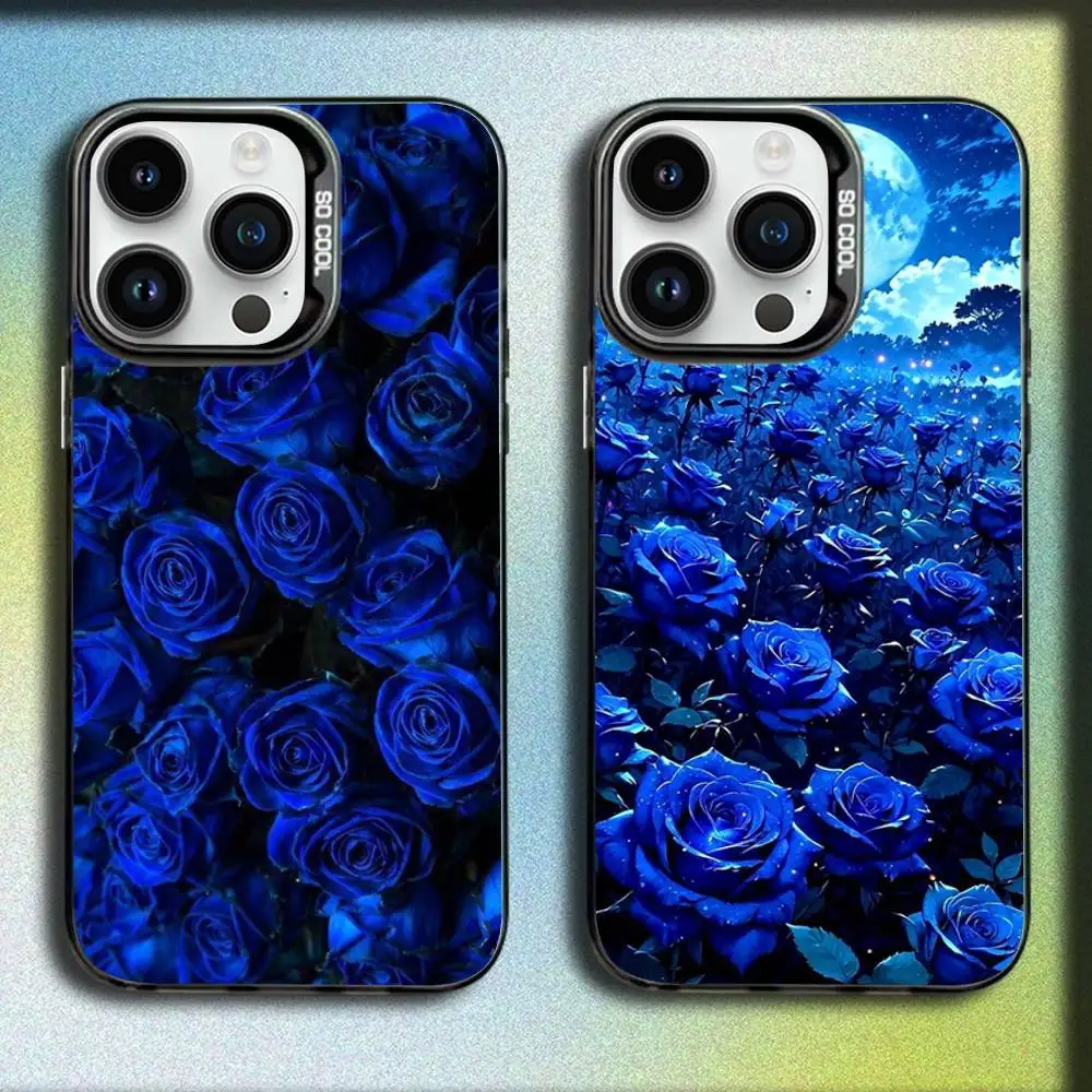 

Blue Rose Flower Phone Case For iPhone 17,16,15,14,13,12,11,Pro,Max,Plus,E,SE4,Air,Mini Black IMD Box
