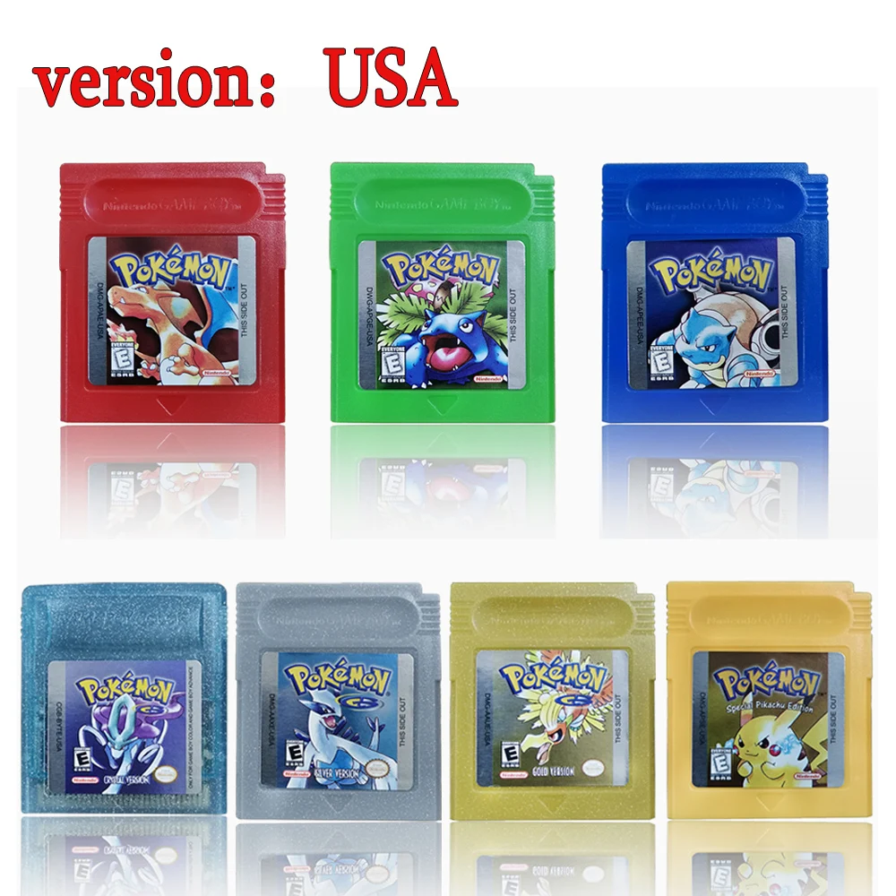 Energiesparende 5-Sprachen-Version Pokemon GBC Spiel Rot/Kristall/Blau/Gelb/Gold/Grün/Silber Videospielkassette