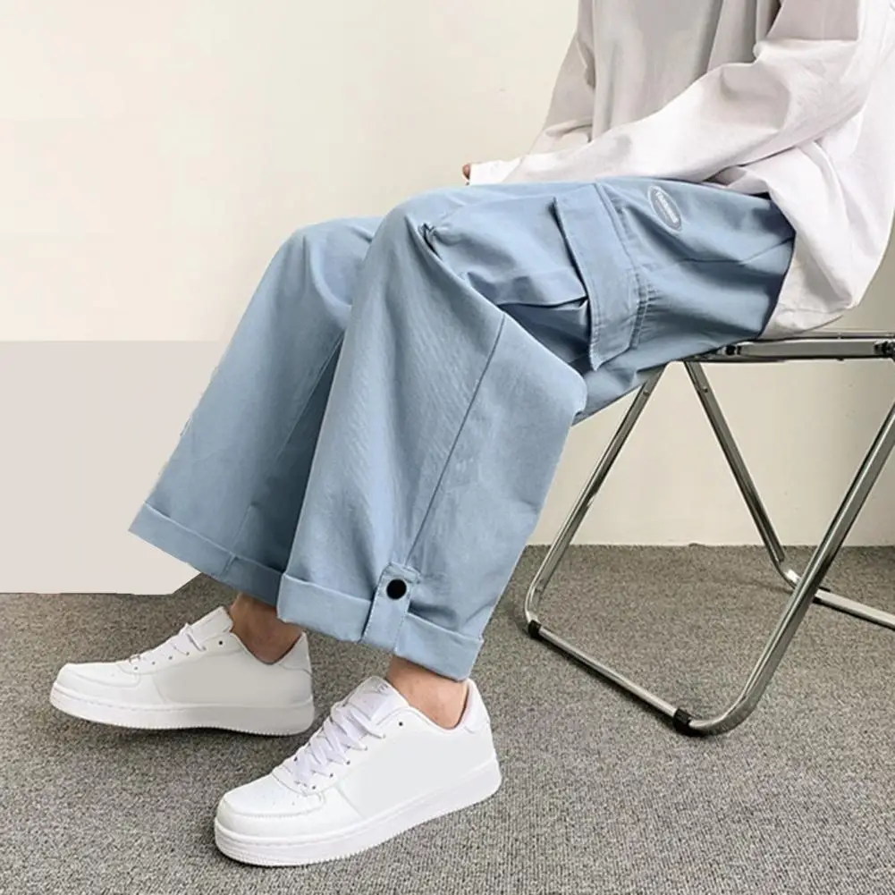 Men Trousers Versatile Men's Cargo Pants Stylish Streetwear Trousers with Multiple Pockets Comfortable Fit Wide Leg Design Solid