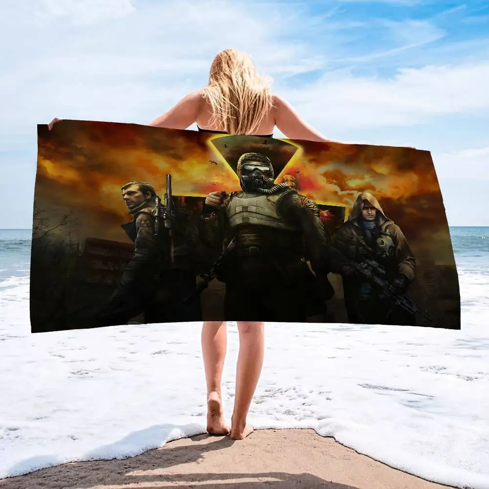 Horror Game S-Stalker Anime Beach Swimming Towel Soft Absorbent Washcloth Children's Gifts for Kids Travel Camping Gym